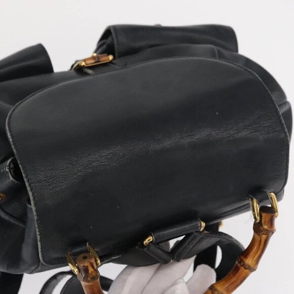 GUCCI Bamboo Backpack Leather Navy Gold 003 2058 0016 Auth 151451 main image 5